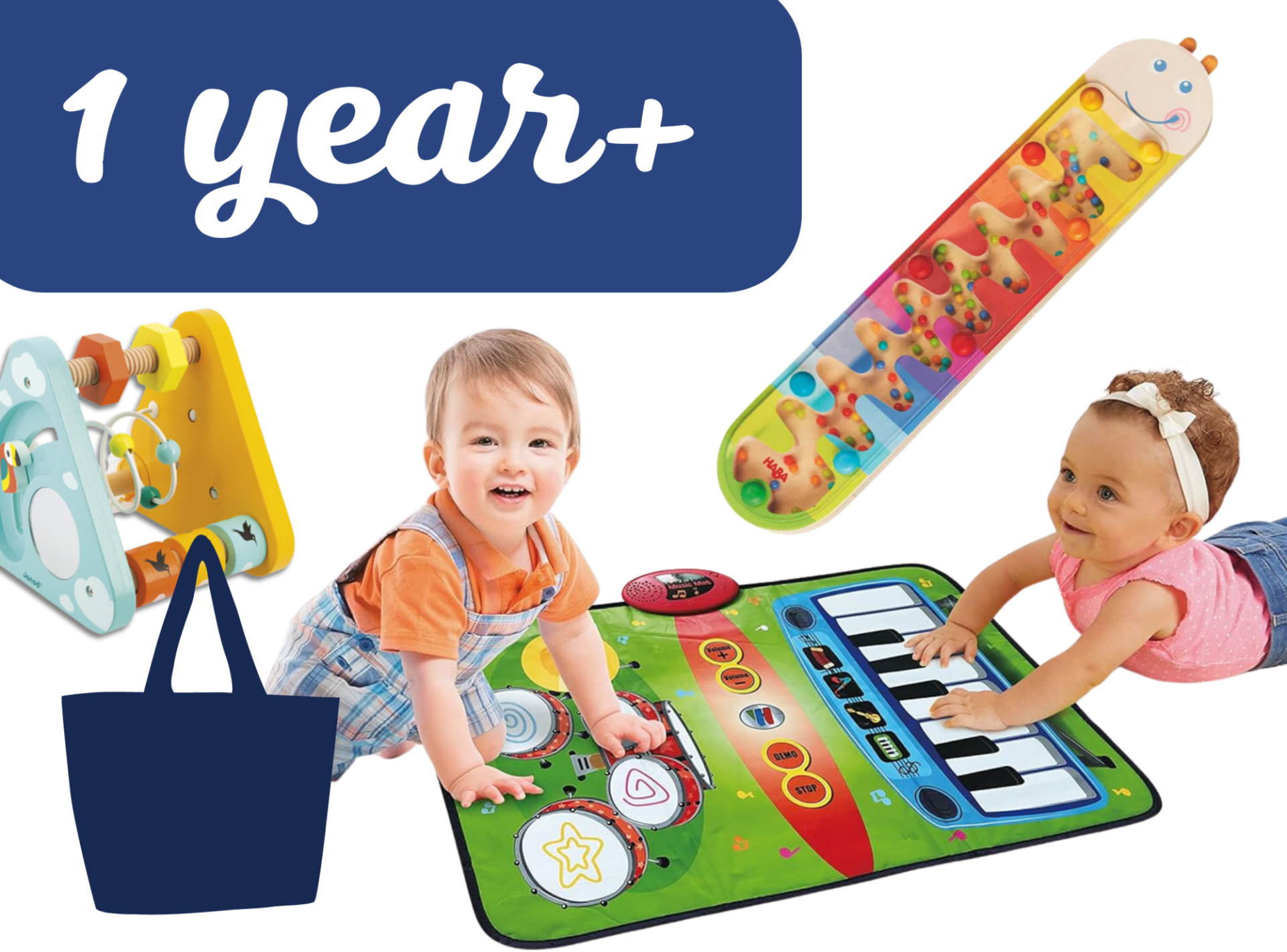 Play & Explore 1 Year+ Kit, Rainmaker Wormy Musical Shaker, Multi Activity Triangle, Big Band Playtime Music Mat